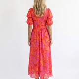 Willow | Florales V-Ausschnitt Midi-Kleid mit Puffärmeln