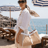 Mayfair Tasche aus Leder und weißem Rafia