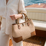 Bamboo Babe Tasche aus Leder und Rafia in Lederfarbe