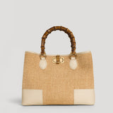 Borsa Bamboo Babe aus Leder und Rafia Creme