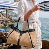 Mayfair Tasche aus schwarzem Leder und Rafia