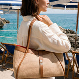 Borsa Mayfair aus Leder und Rafia Cuoio