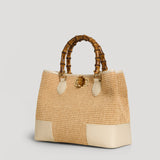 Borsa Bamboo Babe aus Leder und Rafia Creme