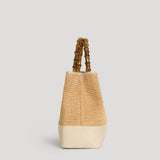 Borsa Bamboo Babe aus Leder und Rafia Creme