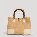 Borsa Bamboo Babe aus Leder und Rafia Creme