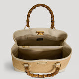 Borsa Bamboo Babe aus Leder und Rafia Creme