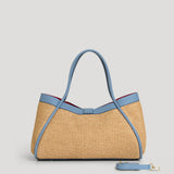 Mayfair Tasche aus Leder und Rafia Denim