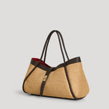Borsa Mayfair aus Leder und Rafia in Dunkelbraun
