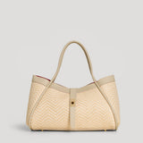 Mayfair Tasche aus Leder und Rafia Chevron Limited Edition Beige