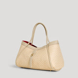 Mayfair Tasche aus Leder und Rafia Chevron Limited Edition Beige