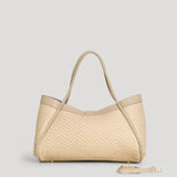 Mayfair Tasche aus Leder und Rafia Chevron Limited Edition Beige