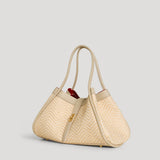 Mayfair Tasche aus Leder und Rafia Chevron Limited Edition Beige