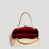 Mayfair Tasche aus Leder und Rafia Chevron Limited Edition Beige
