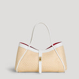 Borsa Mayfair aus Leder und Rafia Chevron Limited Edition Weiß
