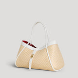 Borsa Mayfair aus Leder und Rafia Chevron Limited Edition Weiß
