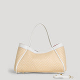 Borsa Mayfair aus Leder und Rafia Chevron Limited Edition Weiß