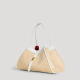 Borsa Mayfair aus Leder und Rafia Chevron Limited Edition Weiß