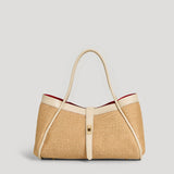 Mayfair Tasche aus Leder und Rafia Creme