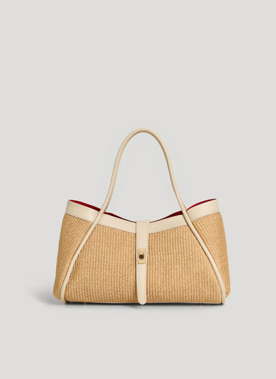 Mayfair Tasche aus Leder und Rafia Creme