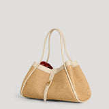 Mayfair Tasche aus Leder und Rafia Creme