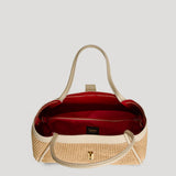 Mayfair Media Tasche aus Leder und Raphia Creme