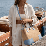 Bamboo Babe Tasche aus Leder und Rafia Denim