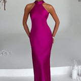 ZEYNEP | Elegantes Satin-Maxikleid mit Halter-Ausschnitt