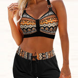Maryan | Bikini mit Geometrischem Muster und Hohem Elastischen Bund