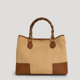 Bamboo Babe Tasche aus Leder und Rafia in Lederfarbe