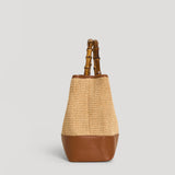Bamboo Babe Tasche aus Leder und Rafia in Lederfarbe