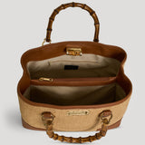 Bamboo Babe Tasche aus Leder und Rafia in Lederfarbe