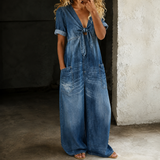Soleil Denim Jumpsuit mit weitem Bein