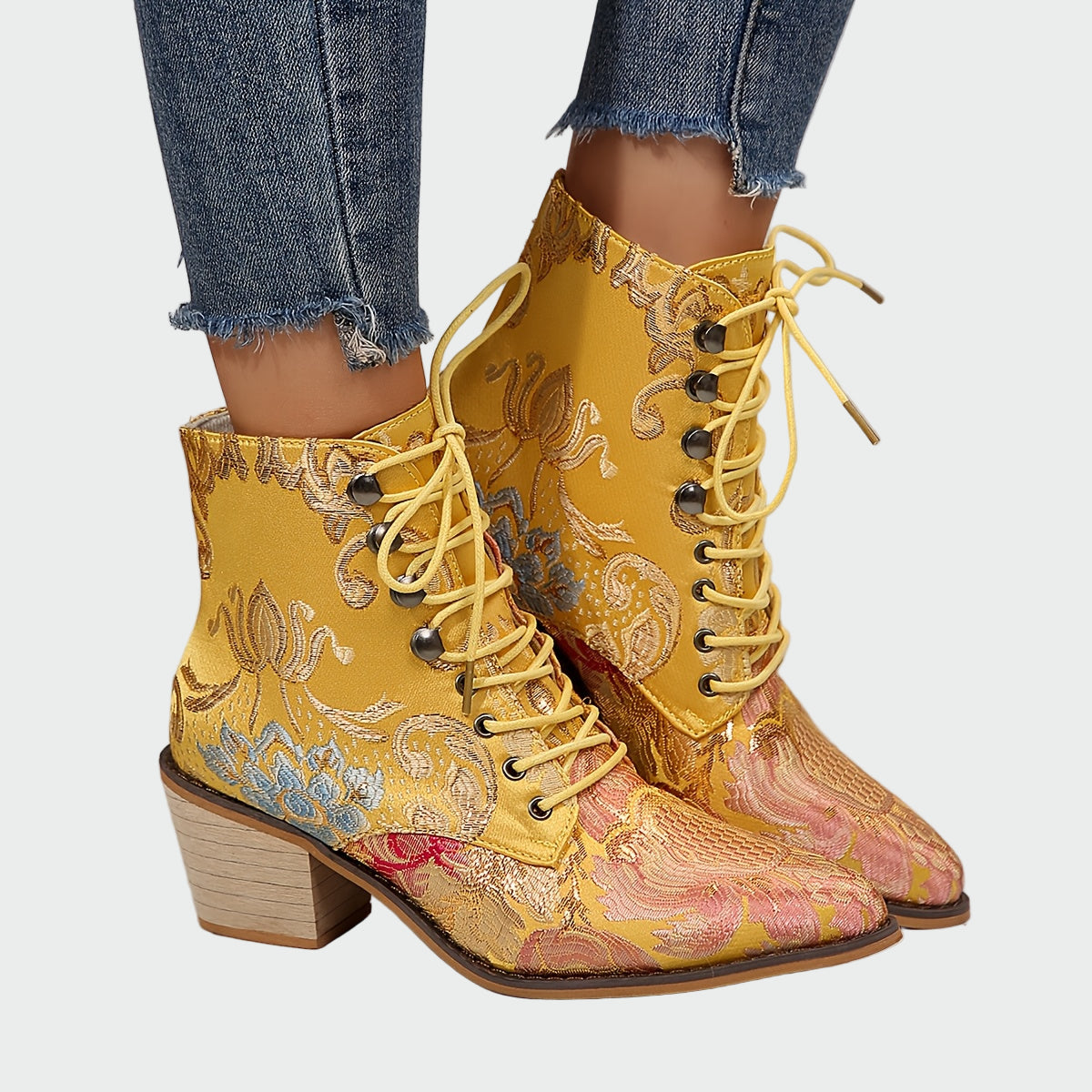 Hannah - Florale Kunstleder-Stiefeletten