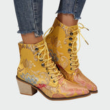 Hannah - Florale Kunstleder-Stiefeletten