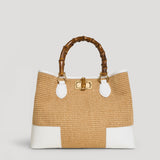 Borsa Bamboo Babe aus weißem Leder und Rafia