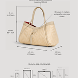 Mayfair Tasche aus Leder und Rafia Chevron Limited Edition Beige