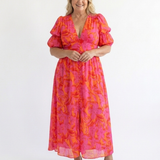 Willow | Florales V-Ausschnitt Midi-Kleid mit Puffärmeln