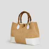 Borsa Bamboo Babe aus weißem Leder und Rafia