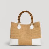 Borsa Bamboo Babe aus weißem Leder und Rafia
