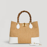Borsa Bamboo Babe aus weißem Leder und Rafia