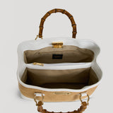 Borsa Bamboo Babe aus weißem Leder und Rafia