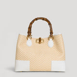 Bamboo Babe Tasche aus Leder und Rafia Chevron Limited Edition Weiß