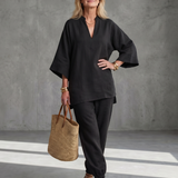 Georgiana | V-Ausschnitt Tunika mit Gathered Hose Set