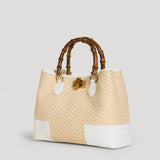 Bamboo Babe Tasche aus Leder und Rafia Chevron Limited Edition Weiß