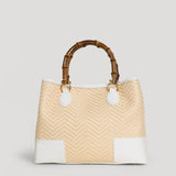 Bamboo Babe Tasche aus Leder und Rafia Chevron Limited Edition Weiß