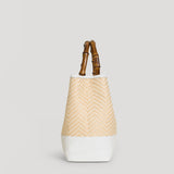 Bamboo Babe Tasche aus Leder und Rafia Chevron Limited Edition Weiß