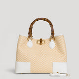 Bamboo Babe Tasche aus Leder und Rafia Chevron Limited Edition Weiß