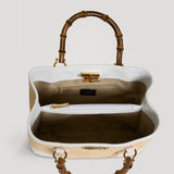 Bamboo Babe Tasche aus Leder und Rafia Chevron Limited Edition Weiß