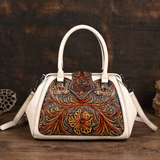 Florina - Gegravierte Lederhandtasche mit Blumenmuster