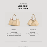 Mayfair Tasche aus Leder und Rafia Chevron Limited Edition Beige